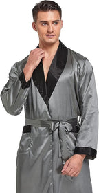 Tony & Candice Men's Satin Robe Lightweight Long Sleeve Silk Kimono Bathrobe with Shorts Set Sleepwear