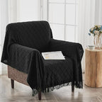 inhand Knitted Throw Blankets for Couch and Bed, Soft Cozy Knit Blanket with Tassel, Black Lightweight Decorative Blankets and Throws, Farmhouse Warm Woven Blanket for Men and Women, 60"x80"