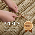 Boho Knitted Chenille Blanket with Tassels - Lightweight & Soft All-Season Throw - 3D Classic Pattern for Living Room Bedroom Couch, Sandy Beige, Twin 60"x80"