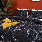 CLOTHKNOW Black Marble Queen Comforter Set Black Bedding Comforter Sets Black White Abstract Comforter Queen Men Women Queen Size Comforter Sets