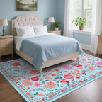CRYPTOLITE 8x10 Area Rug for Living Room Clearance, Modern Washable Rug Non Slip Low Pile Floral Rugs for Living Room, Bedroom, Farmhouse, Dining Room, Kids Playroom, Blue