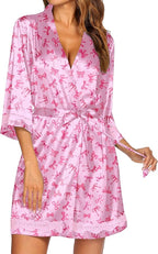 Ekouaer Women's Lace-Trim Silk Robes Bride Bridesmaid Kimono Satin Bathrobe V Neck Sleepwear with 3/4 Sleeve
