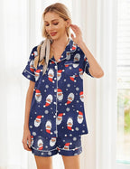 Ekouaer Womens Silk Satin Pajama Sets Soft Short Sleeve Button Down Sleepwear Top and Shorts 2 Piece Pjs Lounge Set
