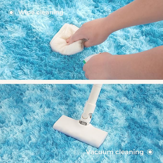 Litanika 6x9 Fluffy Shag Faux Fur Area Rug for Living Room Bedroom, Tie-Dyed Dreamy Blue High Pile Soft Plush Shaggy Furry Bedside Playroom Dorm Carpet, Non-Slip, Non-Shedding Modern Indoor Floor Rug