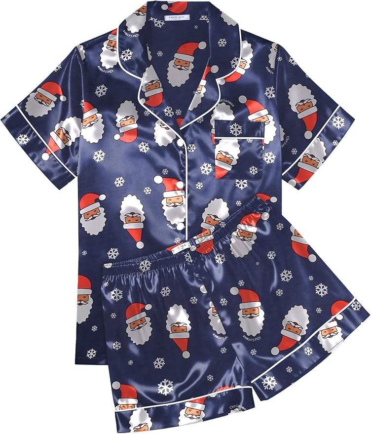 Ekouaer Womens Silk Satin Pajama Sets Soft Short Sleeve Button Down Sleepwear Top and Shorts 2 Piece Pjs Lounge Set
