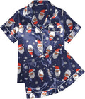 Ekouaer Womens Silk Satin Pajama Sets Soft Short Sleeve Button Down Sleepwear Top and Shorts 2 Piece Pjs Lounge Set