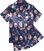 Ekouaer Womens Silk Satin Pajama Sets Soft Short Sleeve Button Down Sleepwear Top and Shorts 2 Piece Pjs Lounge Set