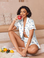 Ekouaer Womens Silk Pajama Sets Button Up Satin Pjs Short Sleeve 2 Piece Pj Sets Cute Lounge Sets with Chest Pocket