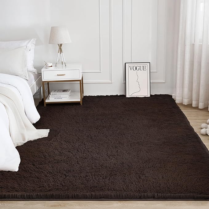 Litanika 4x6 Shag Area Rug for Living Room Bedroom, Brown High Pile Ultra Soft Plush Shaggy Furry Bedside Playroom Dorm Carpet, Non-Slip, Non-Shedding Modern Indoor Floor Rug
