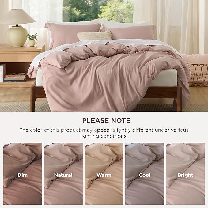 Bedsure Duvet Cover Queen Size - Soft Double Brushed Bedding Set for Kids & Adults, Zipper Closure, 3 Pieces, Includes 1 Duvet Cover (90"x90") & 2 Pillow Shams, NO Comforter, Dusty Rose