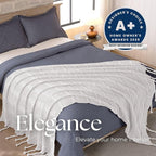 Boho Knitted Chenille Blanket with Tassels - Lightweight & Soft All-Season Throw - 3D Classic Pattern for Living Room Bedroom Couch, Cloud White, Twin 60"x80"