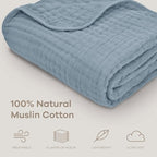 Comfy Cubs Muslin Baby Blanket - Soft, Lightweight, 6-Layer Cotton Swaddle Blankets for Newborns, Infants & Toddlers - 40" x 40" Large, Breathable & Versatile for Sleeping & Tummy Time - Pacific Blue