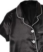 WDIRARA Women's Sleepwear Satin Short Sleeve Shirt and Shorts Pajama Set
