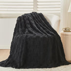 NEWCOSPLAY Super Soft Throw Blanket Black Premium Silky Flannel Fleece 3D Checkered Lightweight Bed Blanket All Season Use (Black Checkered, Throw(50"x70"))