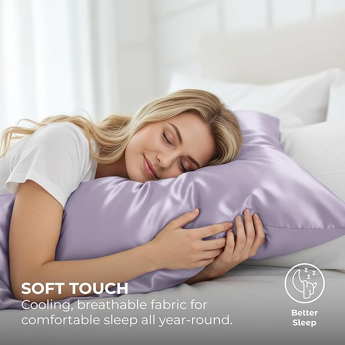 Satin Pillowcase 2 Pack - King Size (20"x40", Lavender) - Silky Pillow Cases for Hair and Skin - Satin Pillow Covers with Envelope Closure - Extra Soft Premium Microfiber