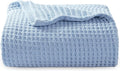 Bedsure Gentlesoft 100% Cotton Throw Blanket for Couch 50x70 inches - Cooling Breathable and Soft for Spring Summer, Waffle Weave Throw Blanket for Office, Sky Blue