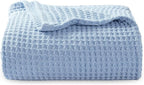 Bedsure Gentlesoft 100% Cotton Throw Blanket for Couch 50x70 inches - Cooling Breathable and Soft for Spring Summer, Waffle Weave Throw Blanket for Office, Sky Blue