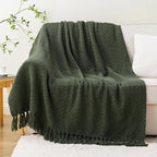 BATTILO HOME Olive Green Chenille Throw Blanket for Bed, Knit Throw Blanket,Super Soft Warm Home Decor Throw Blanket with Tassels for Couch,Sofa and Living Room,50" x 60"