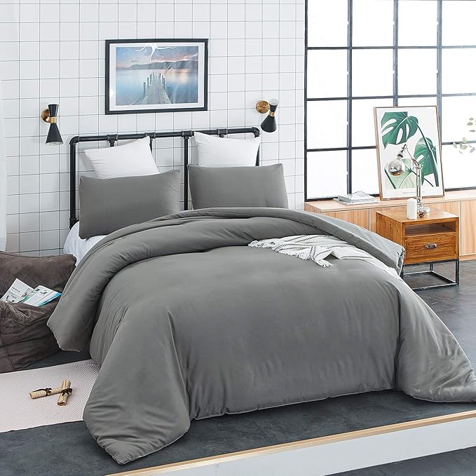 CLOTHKNOW Dark Grey California King Comforter Set Gray Bedding Comforter Sets Soft Grey Comforter Men Women Comforter with 2 x Pillow Cases