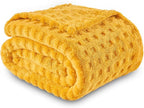 NEWCOSPLAY Super Soft Twin Blanket Yellow Premium Silky Flannel Fleece 3D Waffle Checkered Lightweight Bed Blanket All Season Use (Mustard Yellow, Twin(60"x80"))