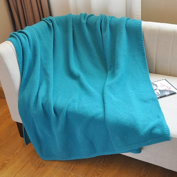 Cyan Blue Waffle Texture Throw Blanket for Couch,Soft Cozy Cable Knit Throw for Bed Sofa Chair Living Room,Lightweight Warm Maximalist Decor Christmas Blanket,50"x60" (cr-A01)