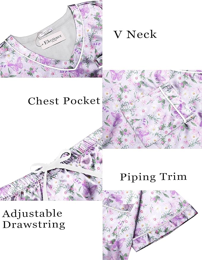 Ekouaer Silk Pajama for Women Short Sleeve Satin Pj Set Two Piece Soft Sleepwear Loungewear, S-XXL