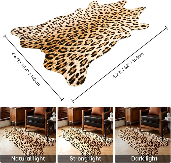 HOMORE Leopard Rug, 4.6x5.2 Feet Animal Skin Print Rug, Cheetah Rugs for Wall Art Decor,Western Floor Carpet for Bedroom Living Room Dining Room