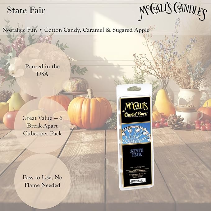 McCall’s Candles | State Fair | Scented Wax Melt | Caramel Apple, Pie Crust, Cinnamon & Nutmeg | 6-Piece Break-Apart Bar | 12–24 Hours Per Wedge | Poured in the USA | 5.5 oz