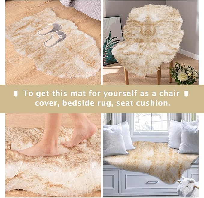 Asrug Soft Faux Fur Pet Mat Plush and Fluffy Dog Rug Ultra Cozy Pet Throw Rug for Dogs Cats, Luxury Soft Faux Sheepskin Chair Cover Seat Dog Rug Bed Shag Fur Area Rugs, Brown & White, 3ftx5ft