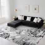 CRYPTOLITE Area Rugs 9x12 Rug for Living Room Abstract Washable Rug with Non-Slip Backing Low Pile Area Rugs for Bedroom, Dining Room, Grey
