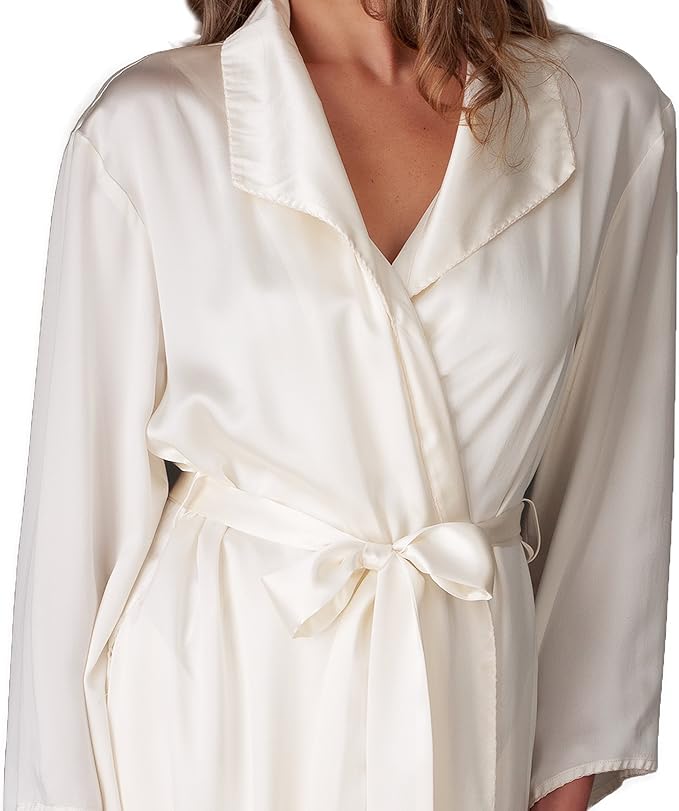 Julianna Rae Women's Silk Robe, 54" Full Length, Lace Trim, Relaxed Fit, Evening Stroll Collection, Lingerie