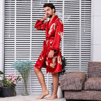 Mens Satin Robe,Silk Long Sleeve House Kimono Bathrobe,Soft Loungewear Dragon Robe