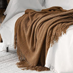LOMAO Knitted Throw Blanket with Tassels Bubble Textured Lightweight Throws for Couch Cover Home Decor (Khaki, 60x90)