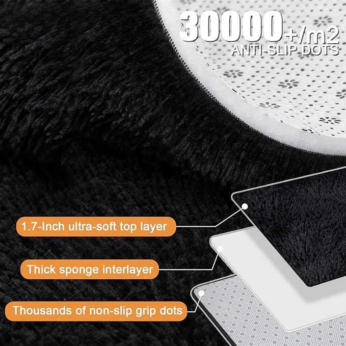 8x10 Area Rugs for Living Room Rug, Large Soft Fluffy Black Rugs for Bedroom, Non-Slip Fuzzy Plush Rug Big Indoor Thick Shag Carpet for Nursery Kids Boys Girls Room Dorms Playroom, Modern Home Decor