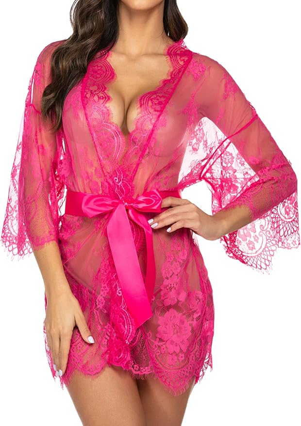 Avidlove Women's Lace Kimono Robe Babydoll Lingerie Mesh Nightgown S-5XL
