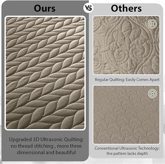 IR Imperial Rooms Queen Quilt Bedding Set Size (90" x 96") + 2 Pillow Shams (20" x 26"+ 2") - 3 Pcs All Season Lightweight Reversible Microfiber Coverlet Embossed Quilt Bedspread (Beige)