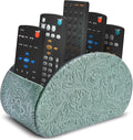 QIELIZI Remote Control Holder, PU Leather Remote Caddy Desktop Organizer with 5 Spacious Compartments for TV Remotes/Media Controllers/Office Supplies (1-Carved3 Green1