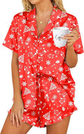 HOTOUCH Womens Satin Pajamas Set Button Down 2 Piece Silk Pjs Shorts Set Ruffle Lingerie Notch Collar Sleepwear