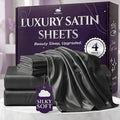 SLEEP SANCTUARY Satin Sheets King Size – 4 Piece Luxury Silky Bed Set, Softer Than Silk, 15" Deep Pocket, Cooling & Wrinkle-Free, Moisture-Wicking & Breathable for Hair & Skin (Stone Grey)