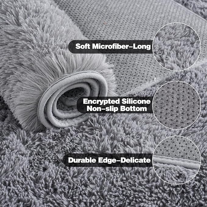 KING DARE Grey Fluffy Area Rug 8x10, Ultra Soft Large Shag Living Room Rug Fuzzy Carpet, Non-Slip Plush Modern Floor Rug for Kids Boys Girls Room Bedroom Home Decor Aesthetic