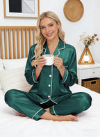 DOLOS Silk Satin Pajama Set for Women Short/Long Sleeve 2-Piece Silky Pajamas for Women Button Down Pjs Sleepwear Loungewear