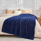 NEWCOSPLAY Super Soft Throw Blanket Navy Premium Silky Flannel Fleece 3D Waffle Checkered Lightweight Bed Blanket All Season Use (Dark Navy, Throw(50"x70"))