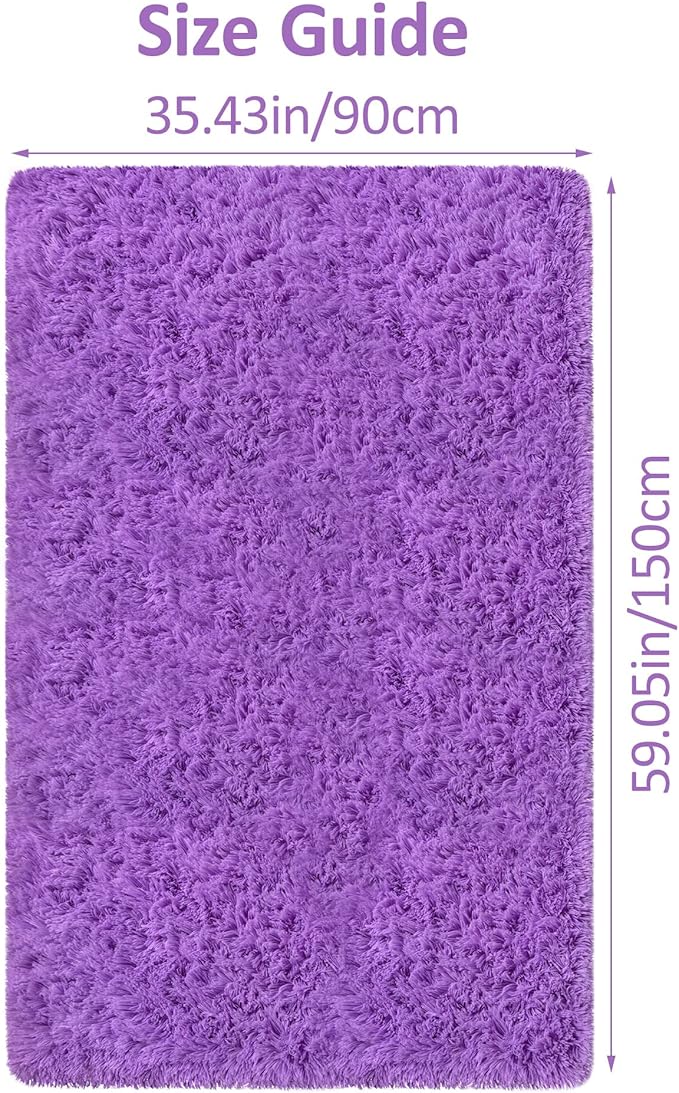 Fluffy Rugs for Bedroom Living Room 3x5 Purple Shaggy Area Rug Soft Plush Fuzzy Fur Throw Carpets Kids Rug for Nursery Girls Room Dorm Home Decor Aesthetic