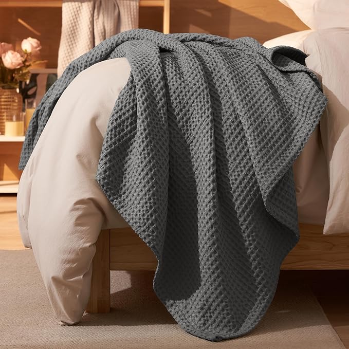 PHF Ultra Soft Waffle Weave Blanket Twin Size 66"x 90"- Washed Lightweight Breathable Cozy Woven Blanket for Bed - Aesthetic Decor for Couch Bedding Sofa Home Car - Grey