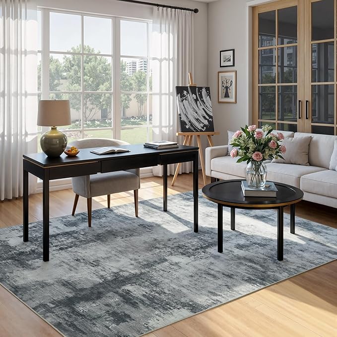 CRYPTOLITE Abstract Area Rug Washable Rug with Non-Slip Backing Low Pile Area Rugs for Living Room, Bedroom, Dining Room,4x6, Grey
