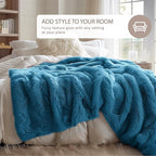 Hyde Lane Dark Teal Fuzzy Throw Blanket for Couch Sofa, Reversible Ultra Soft Faux Fur Throws, Plush Fluffy Blankets | 60x80 Peacock Blue