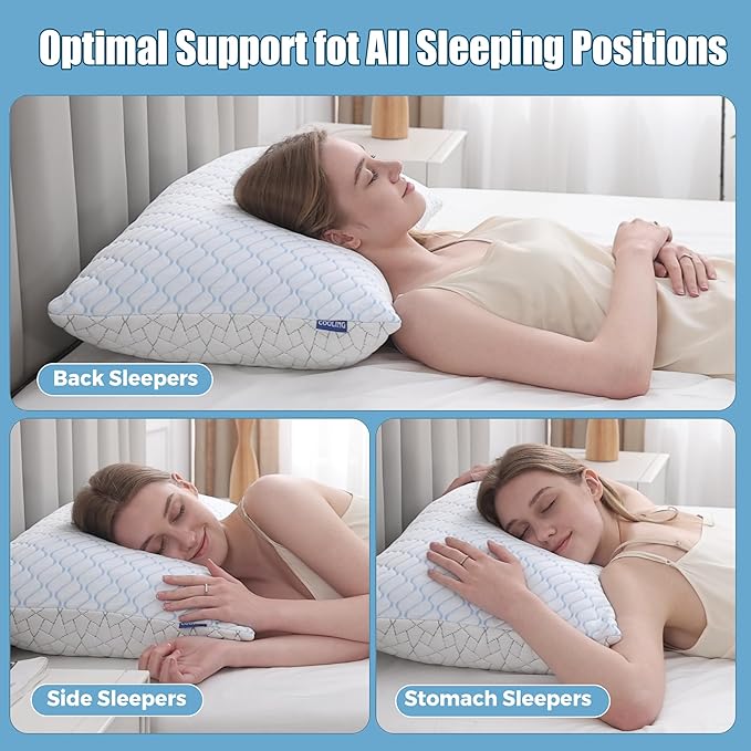 WOLKI King Size Pillows Set of 2 Shredded Memory Foam Pillows 2 Pack, Adjustable Firm Pillow for Side Sleepers, Back, Stomach, Hot Sleepers (20x36)