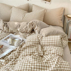 Nayoroom Gingham Duvet Cover Twin Size Brown Tan Plaid Checkered Comforter Cover 2 Pieces Soft Lightweight Washed Microfiber Farmhouse Grid Dorm Bedding Set with Pillowcases