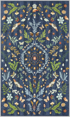 Lahome Chloe Insect Botanical 3x5 Washable Kitchen Rugs for Entryway, Soft Blue Bedroom Rug, Boho Floral Non Slip Indoor Throw Carpet for Bathroom Laundry Living Room(Dark Blue,3x5)