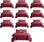 IR Imperial Rooms 10 Pack Queen Quilt Bedding Set (90" x 96") - Bulk Wholesale for Hotels, Guest Bedroom & Airbnbs - Lightweight Microfiber Reversible Floral Embossed Quilts Bedspreads (Burgundy)